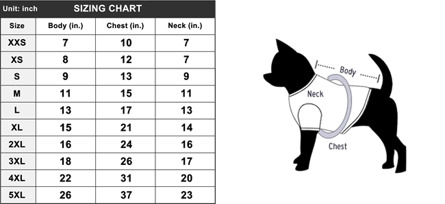 dog shirt sizes